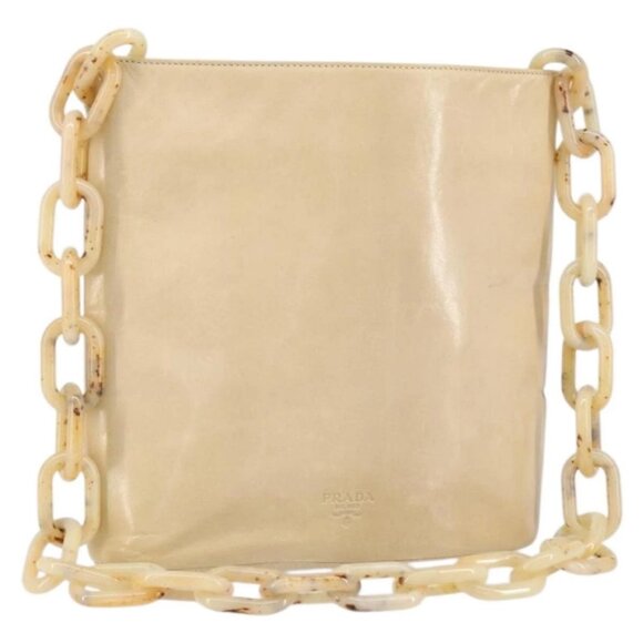 Prada Handbags - PRADA Chain Shoulder Bag Leather Beige Silver Auth 153137